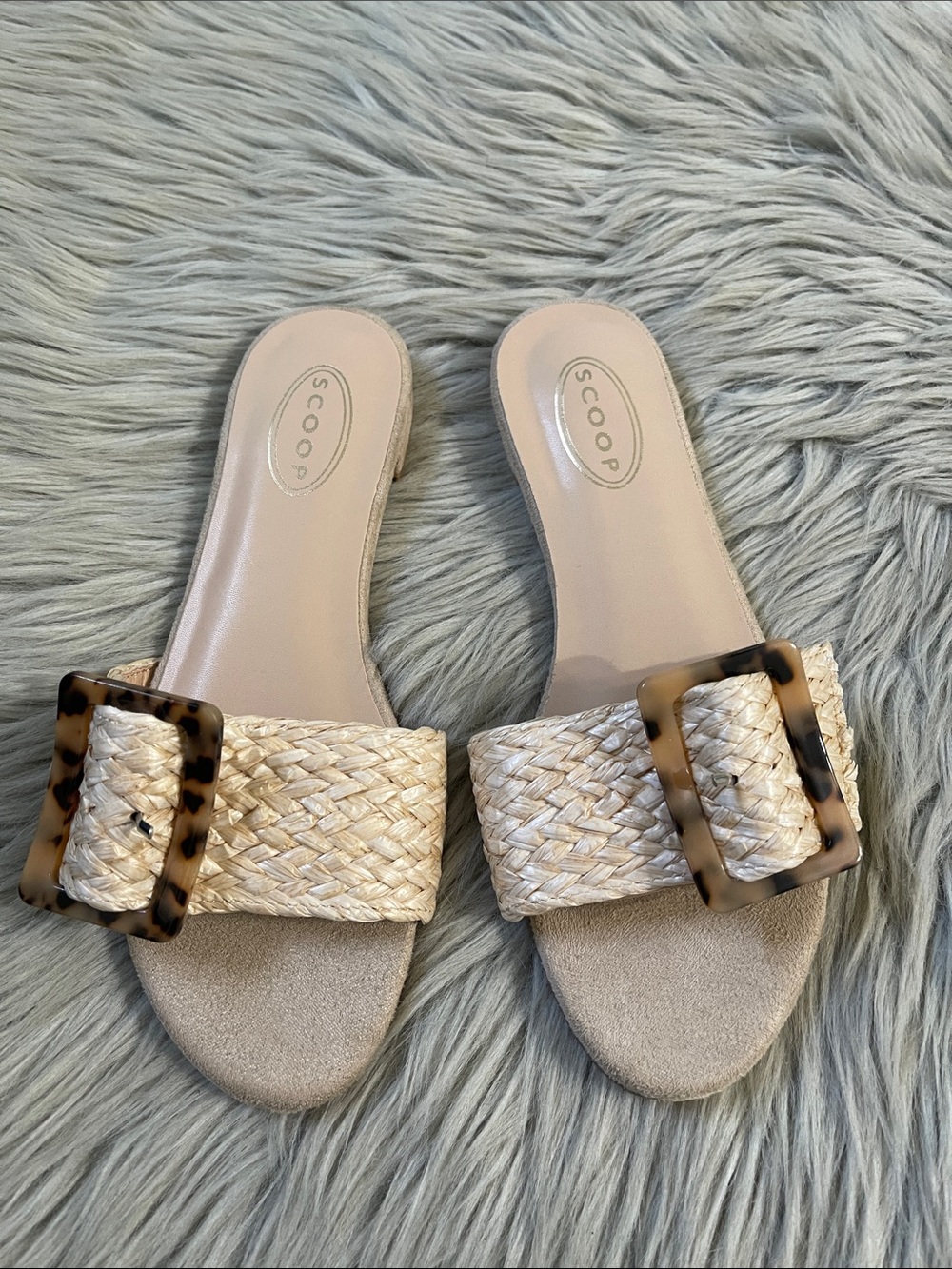 Scoop Women's Braided Natural Slide Mules with Tortoise Buckle